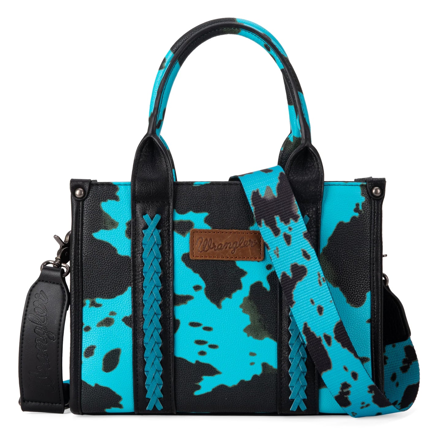 Wrangler Cow Print Concealed Carry Tote/Crossbody - Turquoise