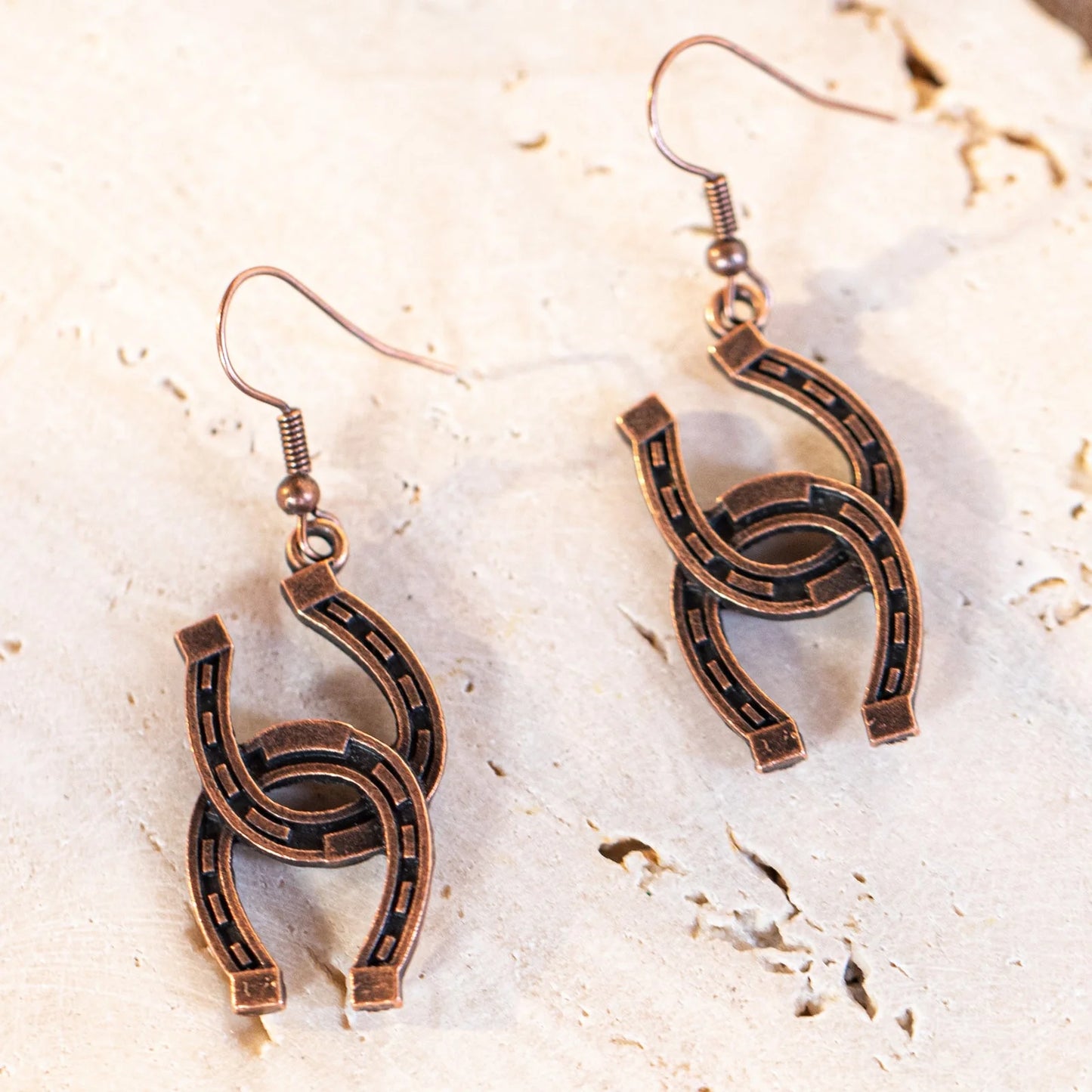 Wrangler Bronze Double Horse Shoe Dangling Earrings