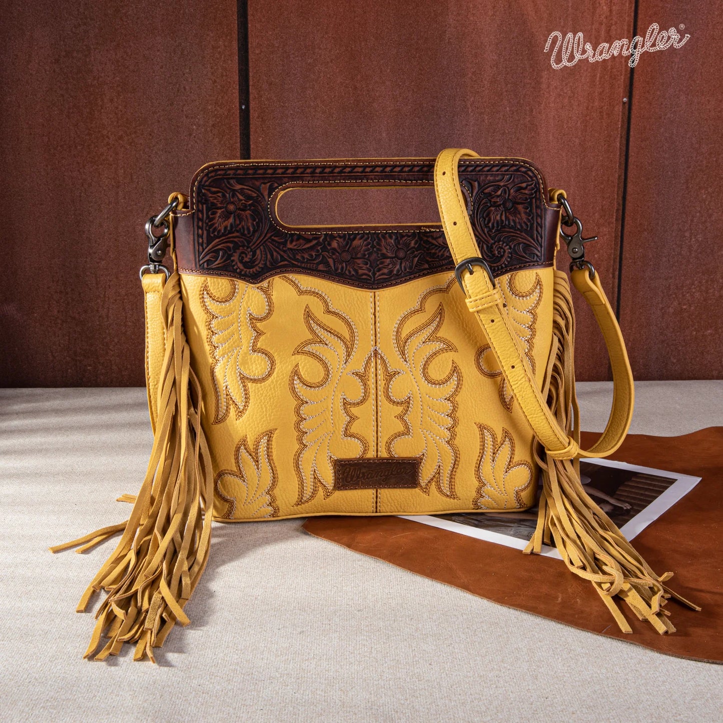 Wrangler Top Handle Embroidered Fringe Tote/Crossbody