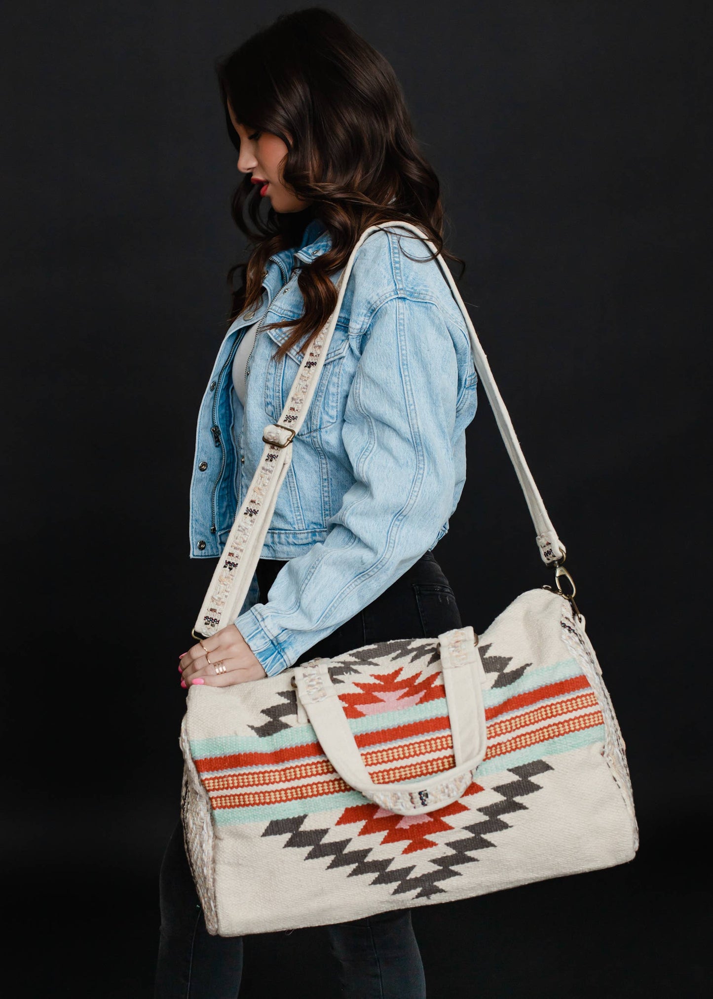 Beige, Brown & Red Aztec Duffel