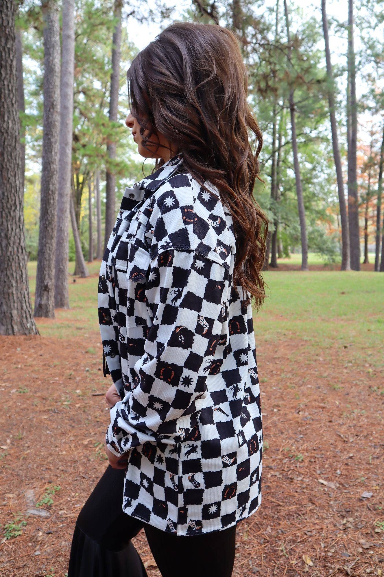 MK273 Check Mate Lightweight Corduroy Shacket - B/W Check: BLACK/WHITE / 1XL