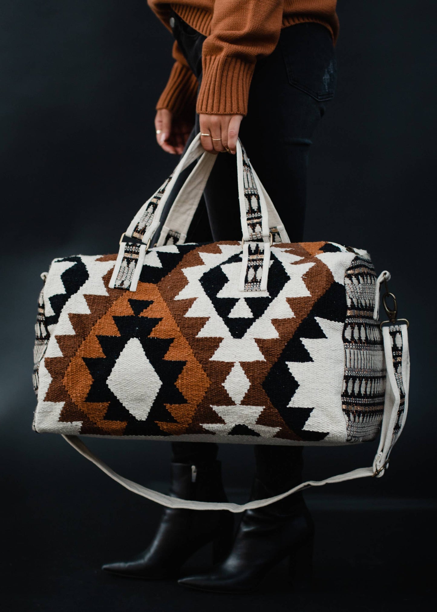 Cream, Black, Brown & Tan Aztec Duffel