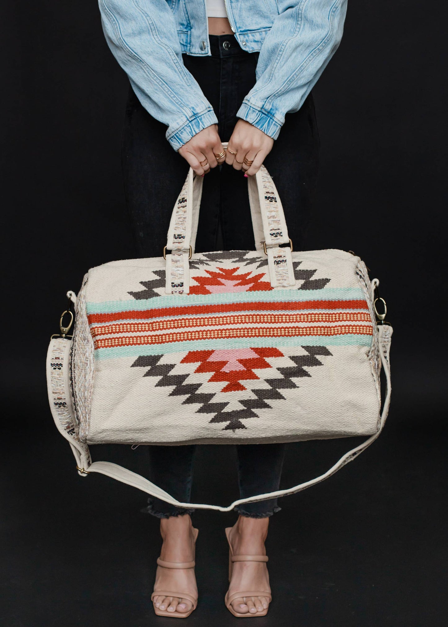 Beige, Brown & Red Aztec Duffel