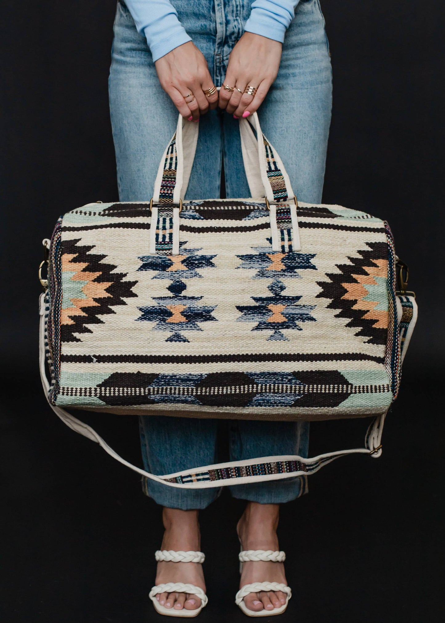 Tan, Brown & Blue Aztec Duffel