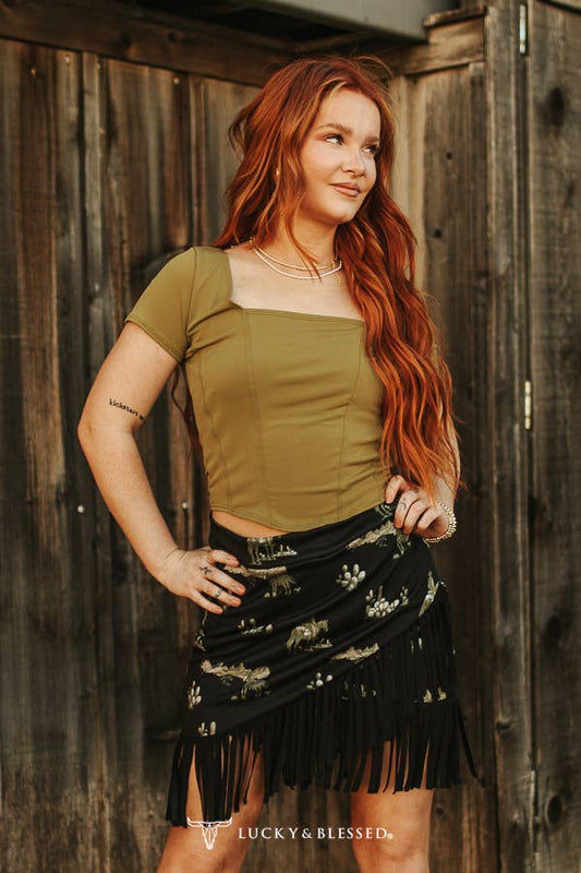 Olive Short Sleeve Corset Top