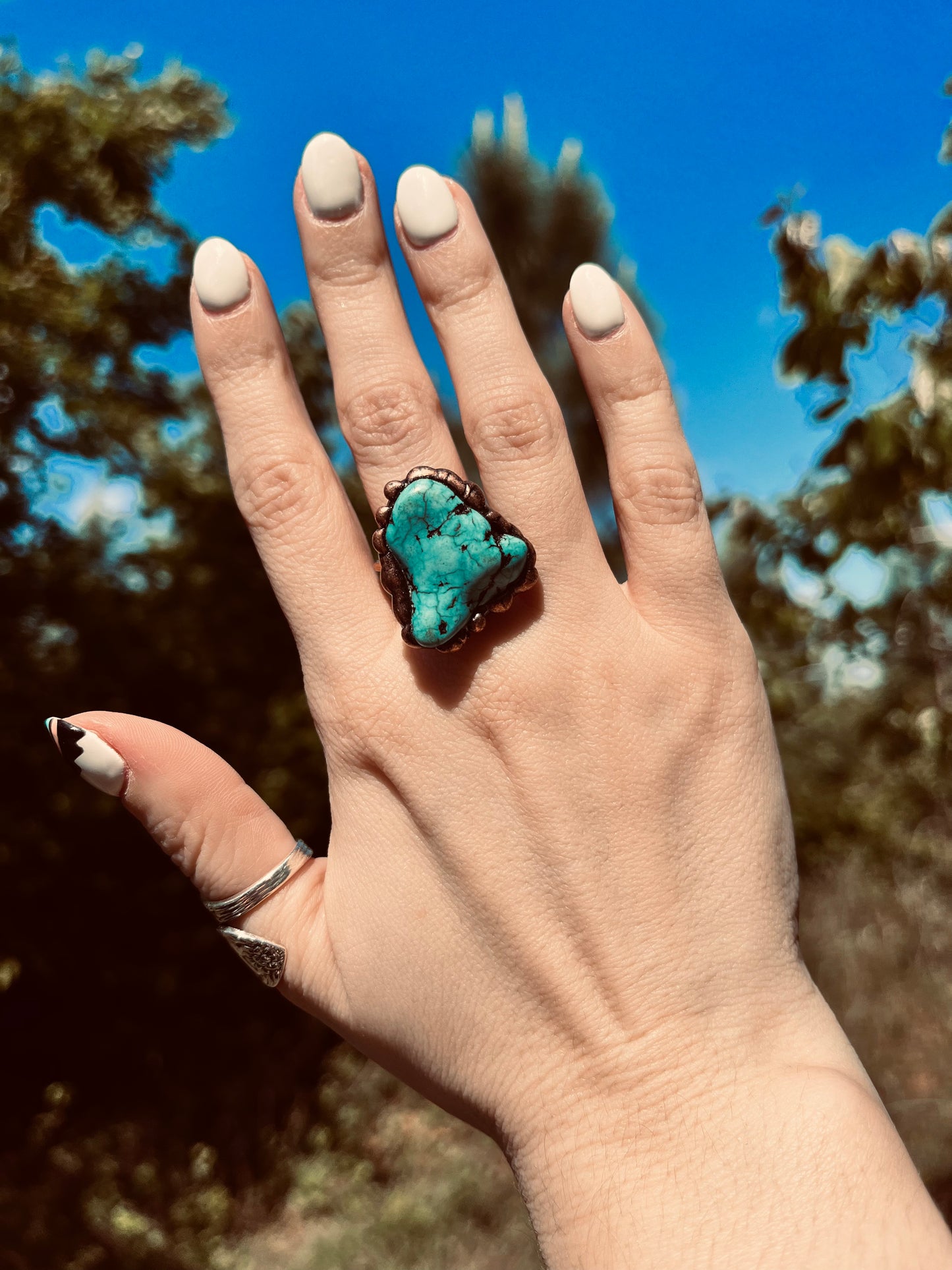 Blue Turquoise Ring set in Antique Copper