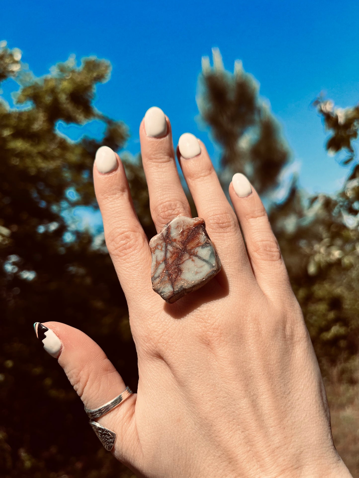 Chunky Aqua Terra Slab on Hammered Cuff Ring Base