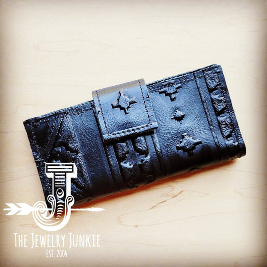 Embossed Leather Wallet in Black Navajo w/ Snap