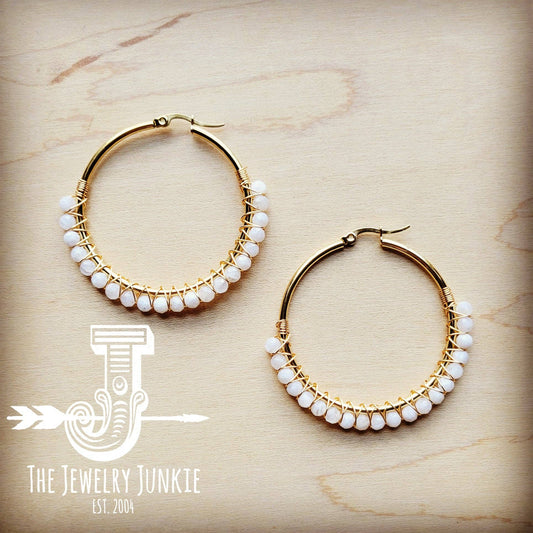 Woven Moonstone Beaded Hoop Earrings