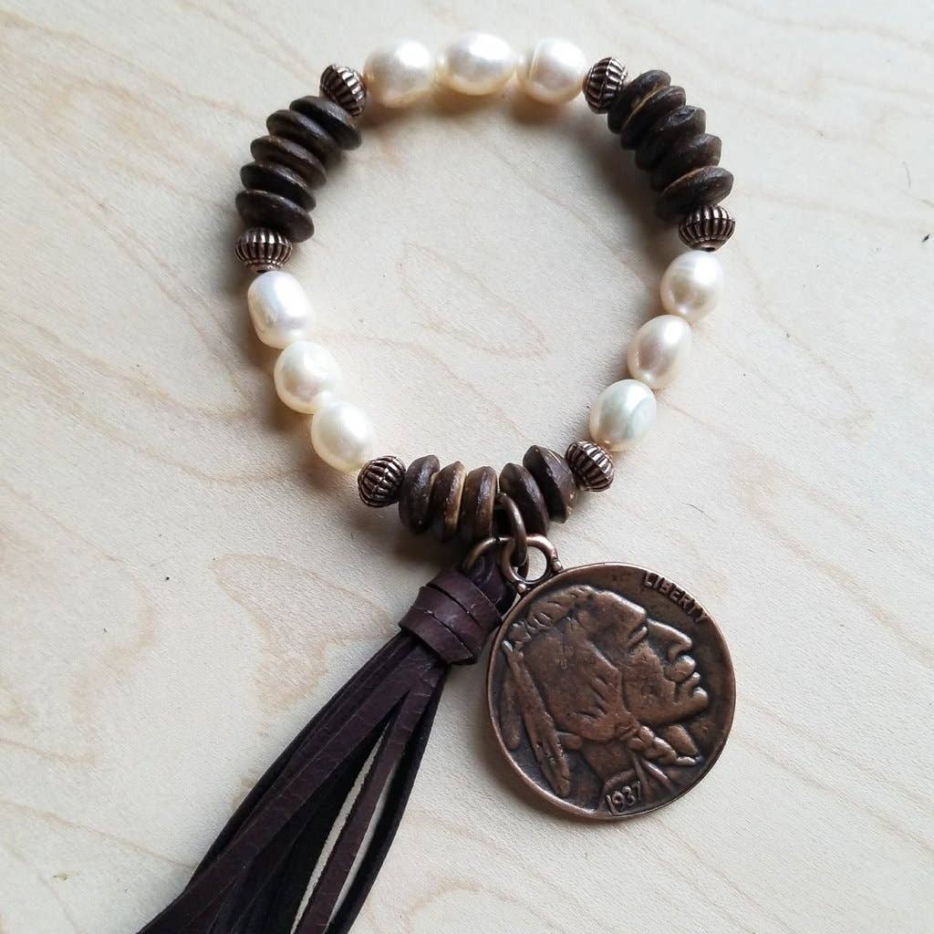 Freshwater Pearl with Coin and Tassel Bracelet