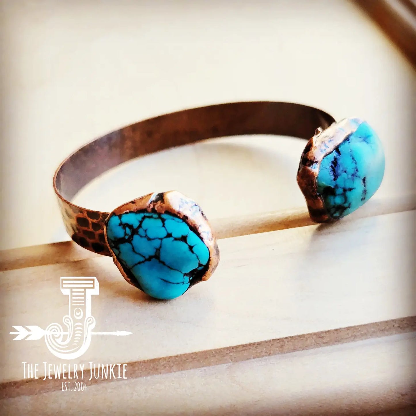 Genuine Natural Turquoise Cuff Bangle Bracelet in Copper