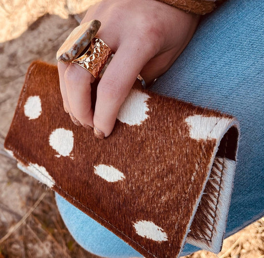 Hair-On-Hide Leather Wallet in Axis Deer Hide