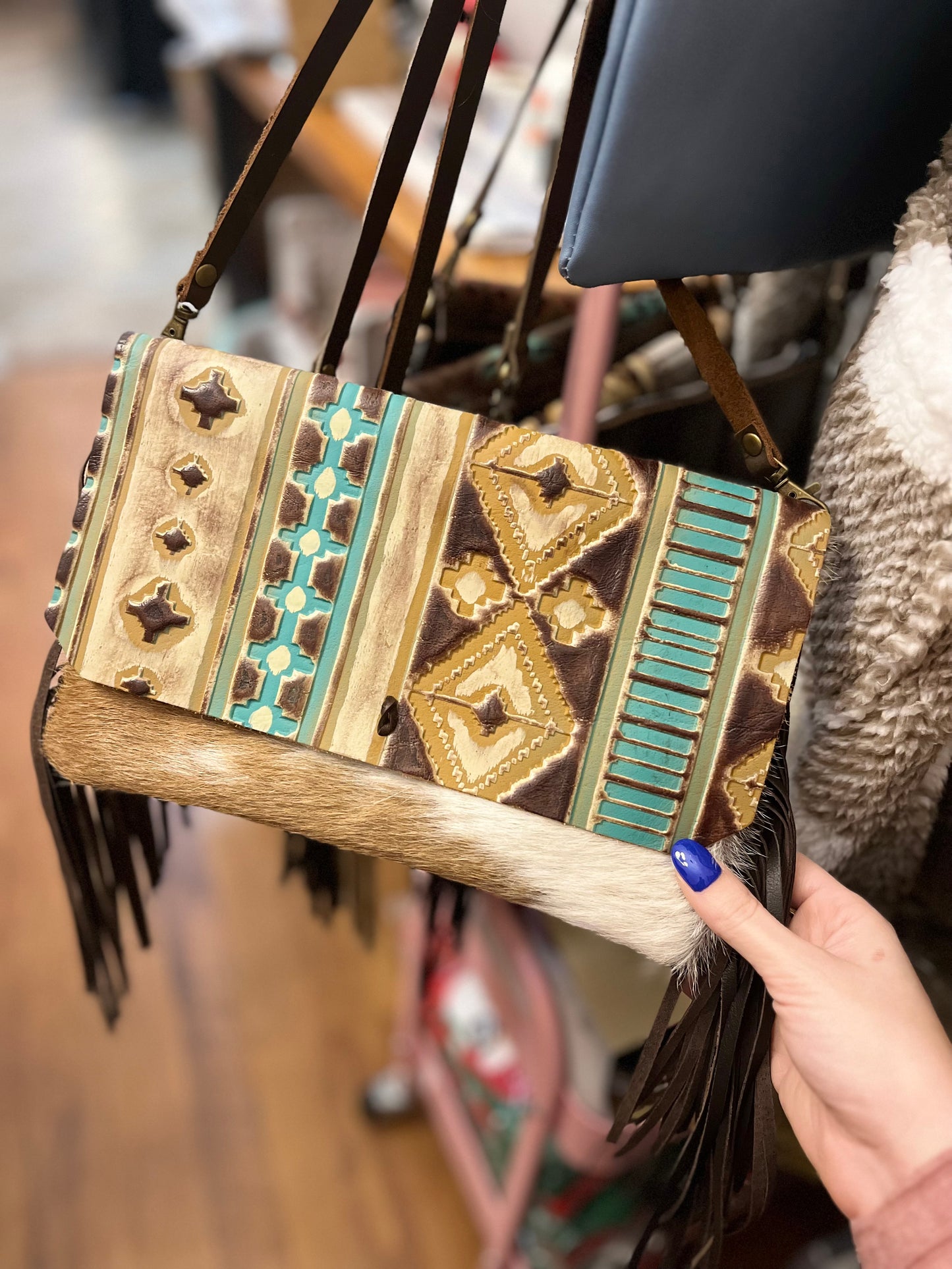 Hair on Hide Handbag w/ Turquoise Sahara Navajo Flap