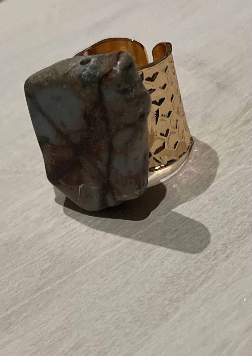 Chunky Aqua Terra Slab on Hammered Cuff Ring Base