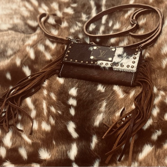 Mini Studded Leather LV Cowhide Fringe Crossbody